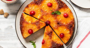 Превртена торта со ананас која изгледа одлично и лесно се подготвува